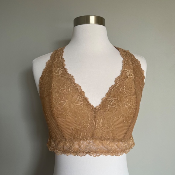 Savage X Fenty Floral Lace Racerback Unlined Wireless Beige Tan Bralette 1X - Picture 5 of 11
